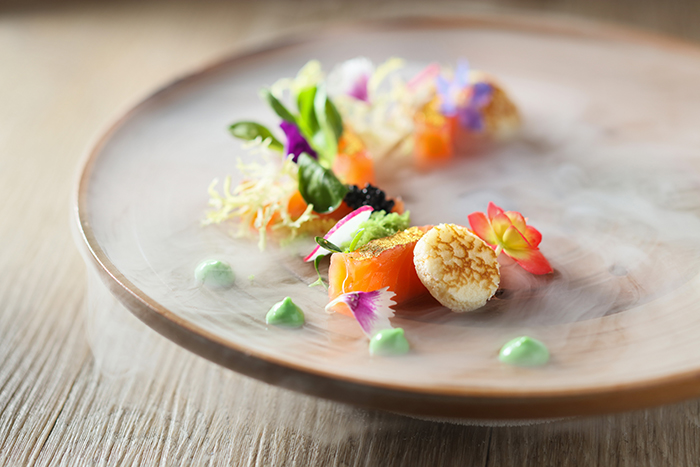 Smoked Gold Salmon Loin, Black Truffle, Oscietra Caviar and Dill Sauce